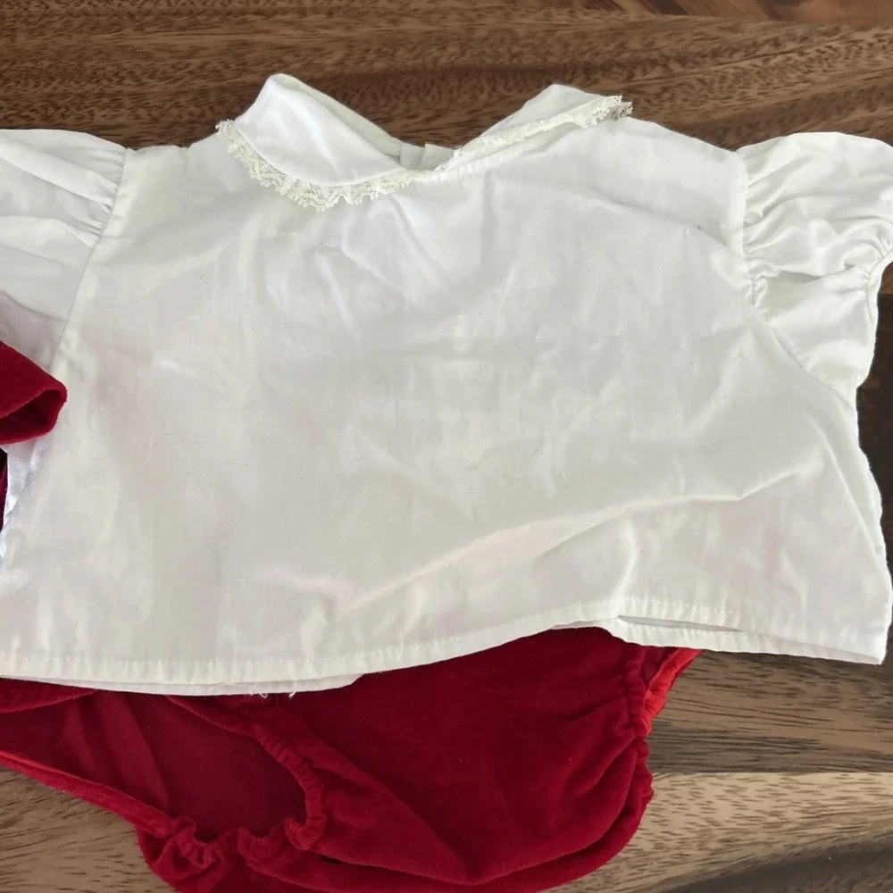 Vintage 70's Baby Red Velvet Christmas Outfit 18 Months
